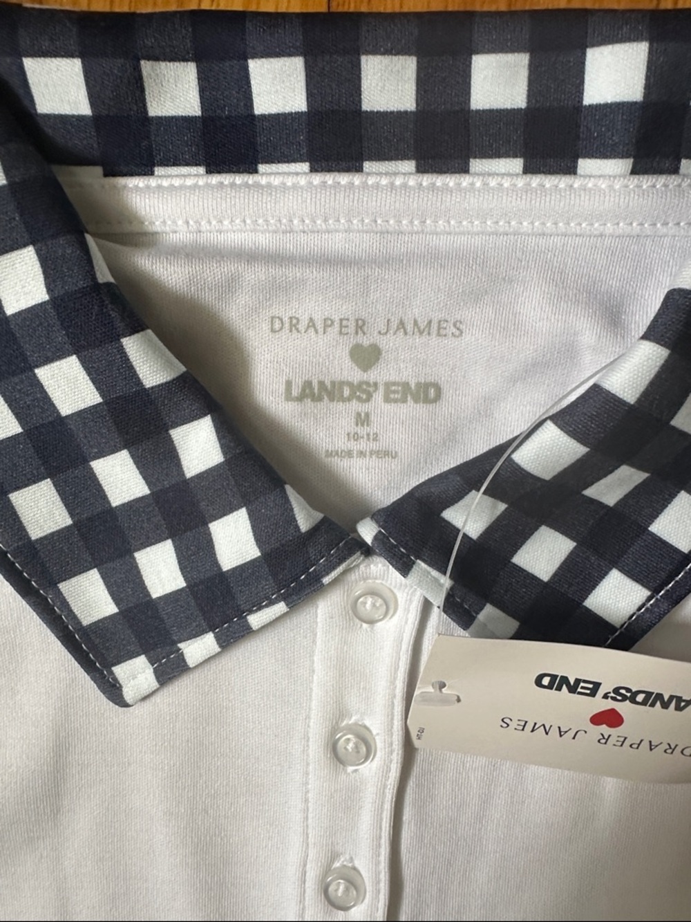 Draper James White Sleeveless Polo Tank with Navy Gingham Collar - Picture 2 of 3